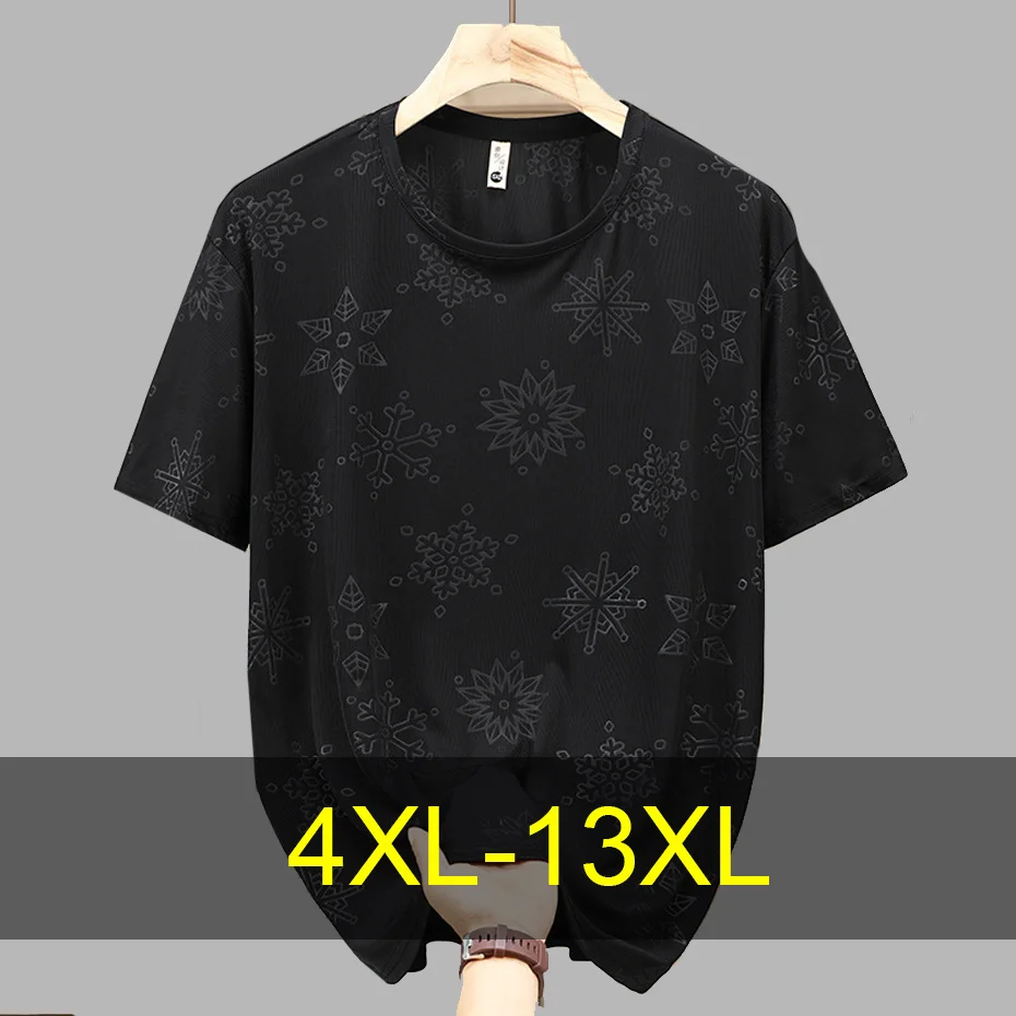 

13XL 10XL Plus Size T-shirt Men Summer Short Sleeve Tshirts Fashion Casual Snowflake Print Tops Tees Male Big Size 13XL