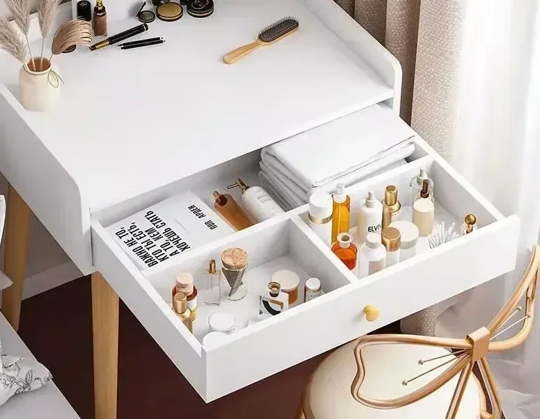 Meja Rias 50/60/70Cm dengan Layar Sentuh Cermin Menyala dengan Laci Set Meja Rias Rias Kamar Tidur Rak Penyimpanan Meja Rias