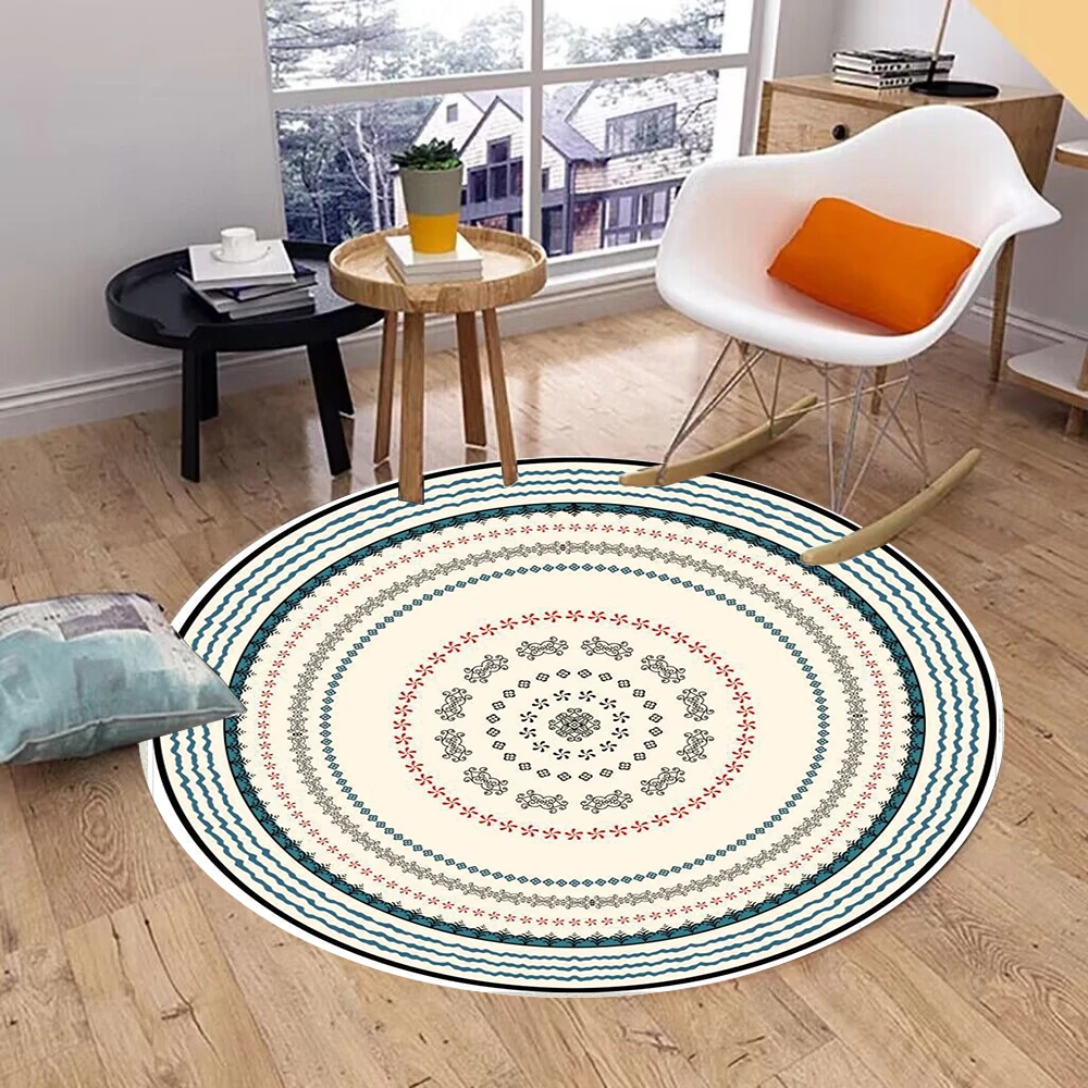 

Boho Round Rug with Floral Mandala Pattern – Non-Slip Floor Mat for Bohemian Home Decor