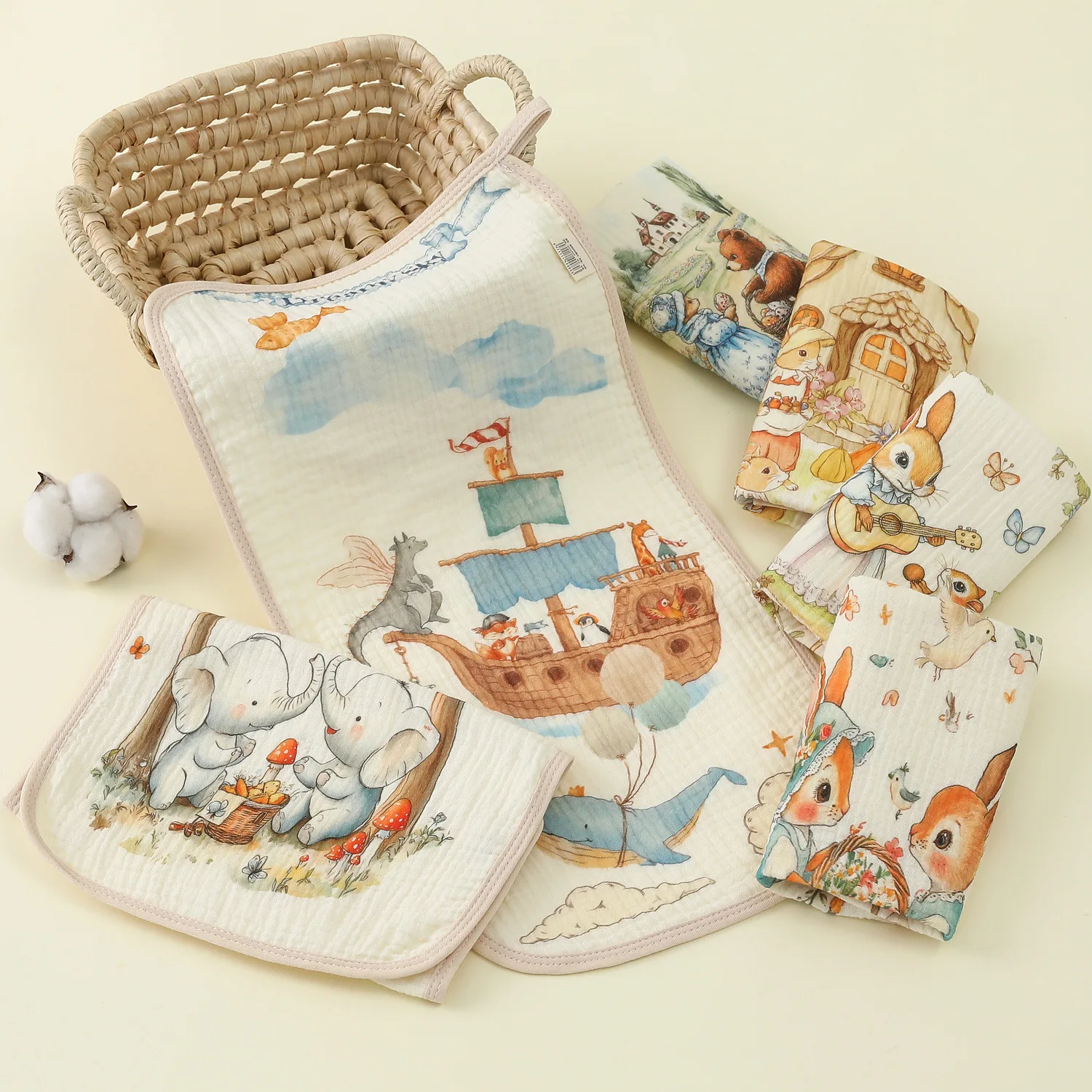 Baby Bath Towel 2026 New Cartoon Cute Children's Gauze Towels Water Absorbent Hanging Towel for Baby Kindergarten