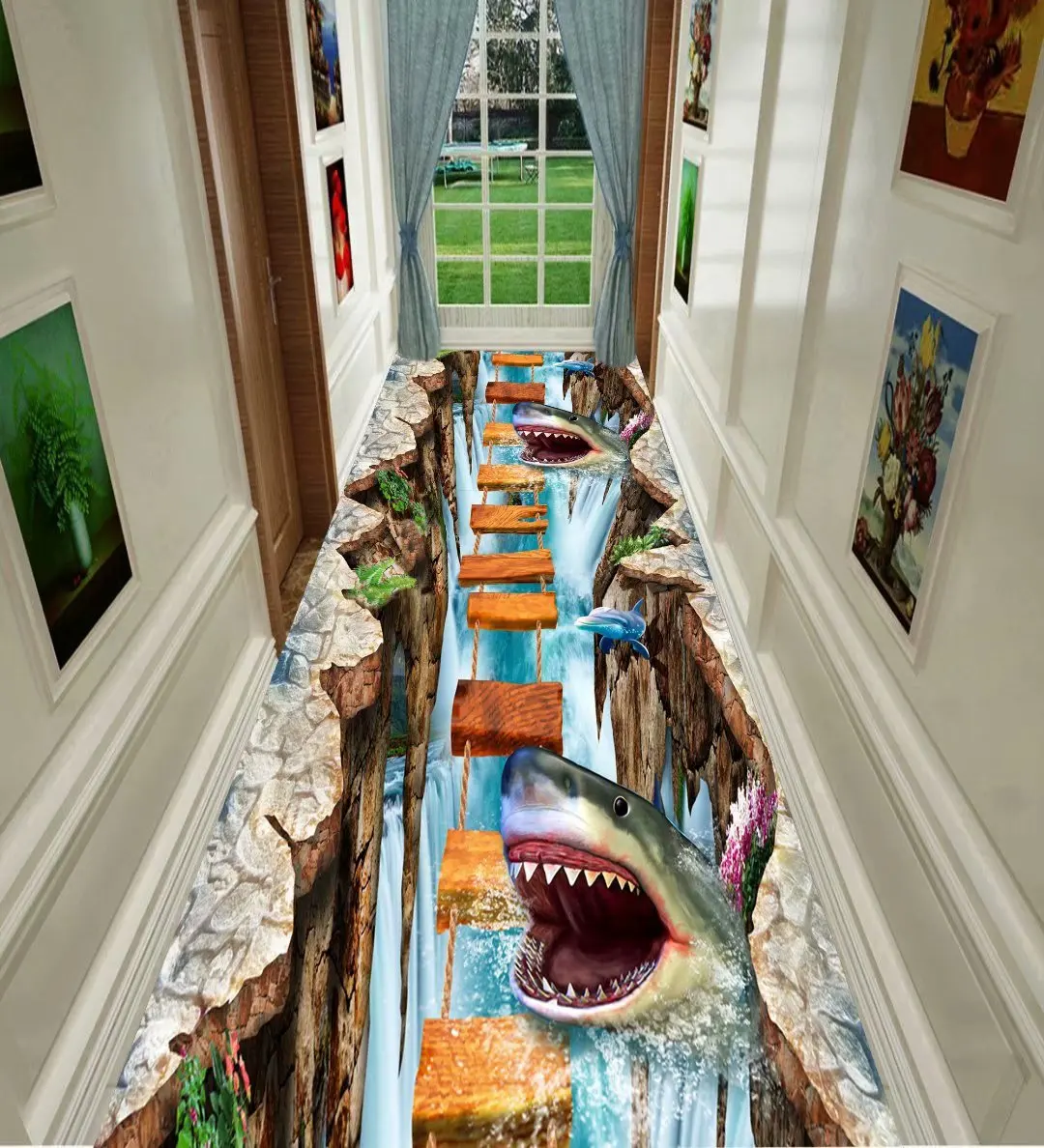 

Sharks Drawbridge Hallway Corridor Carpet Rug 3D Jellyfish Living Room Area Rug Crystal Velvet Kids Bedroom Carpets Kitchen Mat