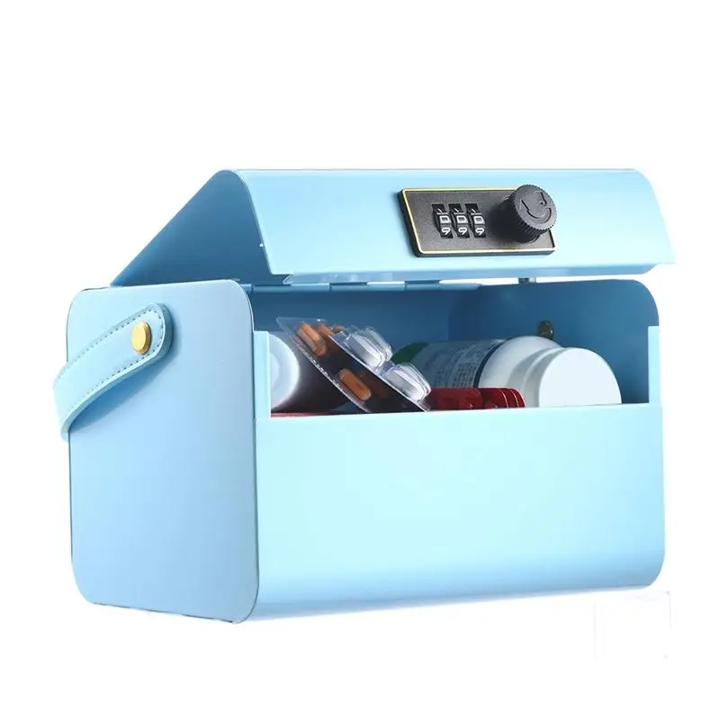 AT21-Lockable Storage Box With Combination Code For Office,Home,School For Phone/Medicine Safe/Food Home/ Blue