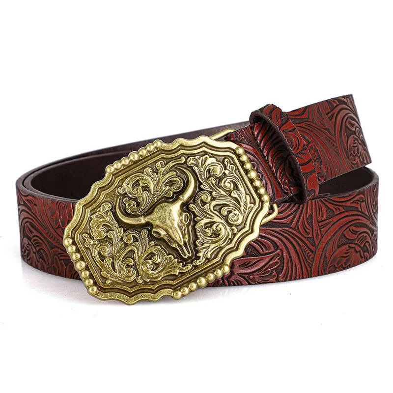Western Cowboy-Stil Vintage Casual Gürtel - Geschnitzte Ochsenkopf-Schnalle & Bohemian-Print, Perfekt für Tägliche Pendler- und Dating-Outfits – Detail 14
