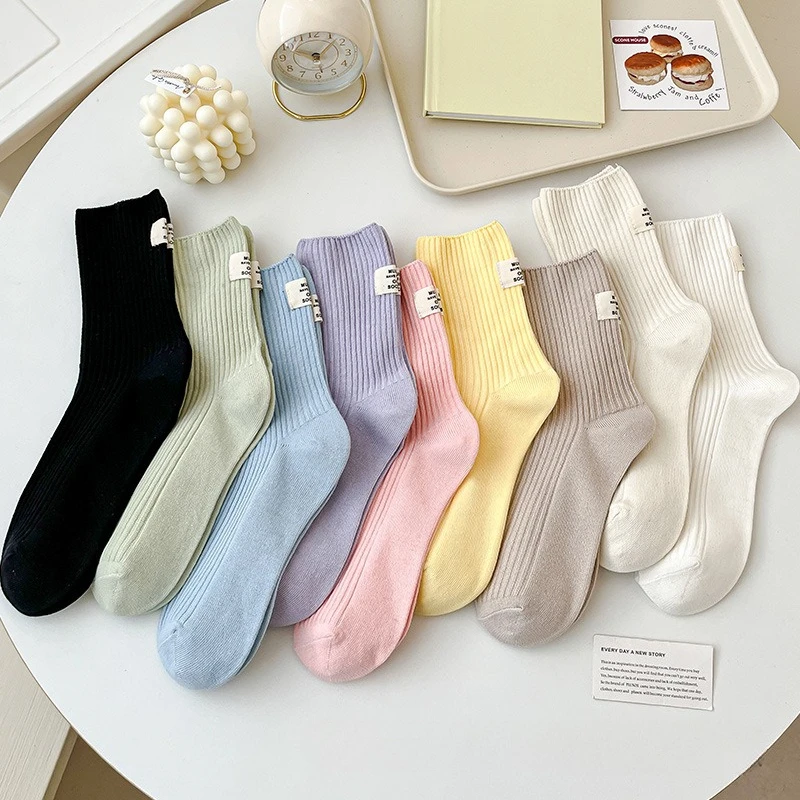 

Women Socks Long New High Quality Candy Color Crew Socks Japanese Fashion Cotton Breathable Fresh Colorful Socks Middle Tube