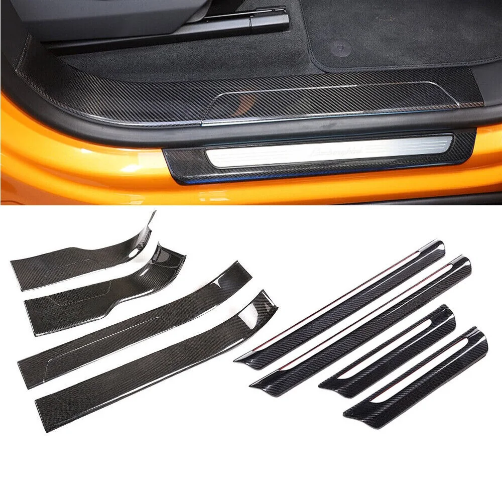 8PCS Real Dry Carbon Fiber Car Door Sill Guard Plate Panel Cover Set For LAMBORGHINI URUS 2018-2022