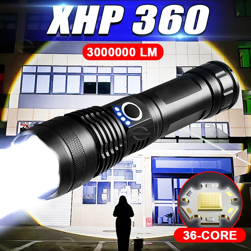 XHP360/XHP70/T6 High Power LED Flashlights 18650 USB Rechargeable Powerful Flashlights Tactical Torch Hand Lamp Lantern