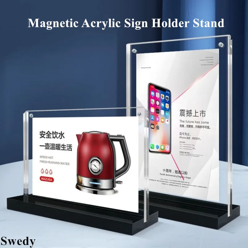 A6 100x150mm Double Side Magnetic Restaurant Menu Paper Holder Stand Acrylic Sign Holder Display Stand Price Label Card Holder