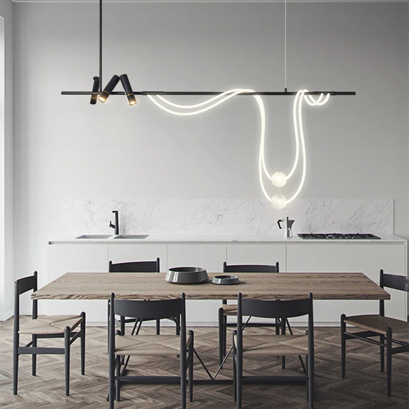 

Modern Long Hose Led Chandeliers For Kitchen Dining Living Room Pendant Lights Nordic Minimalist Home Decor Hanging Lights Black