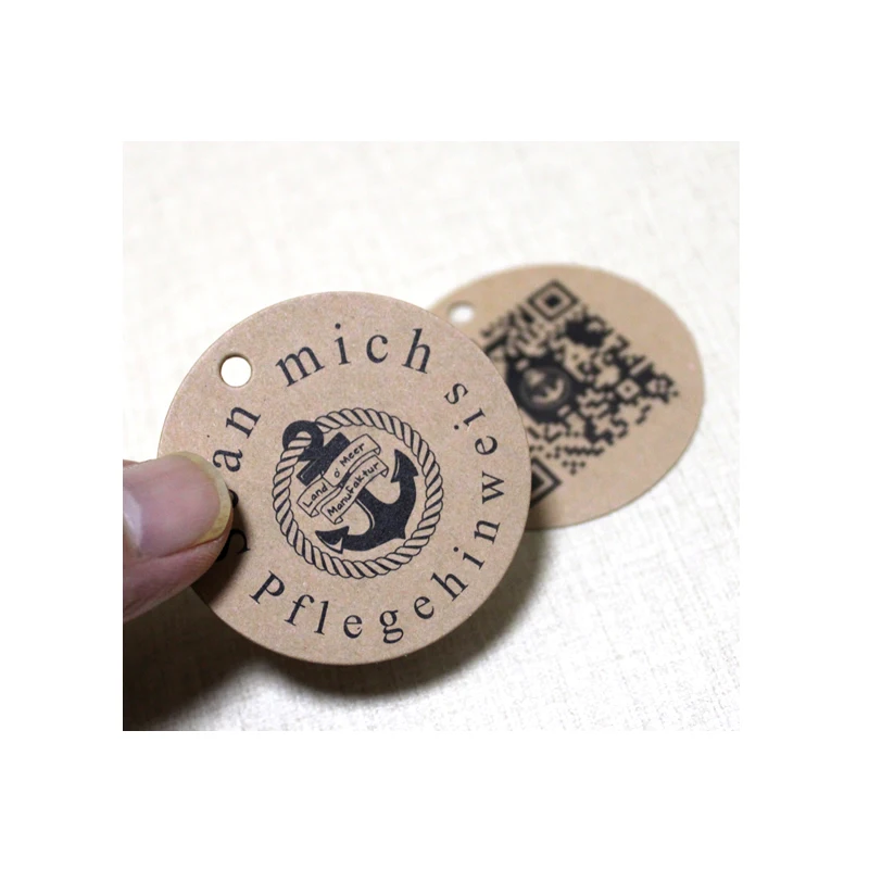 

Customized Printed LOGO And Information On Gift Kraft Paper Hand Tag Label For Garment