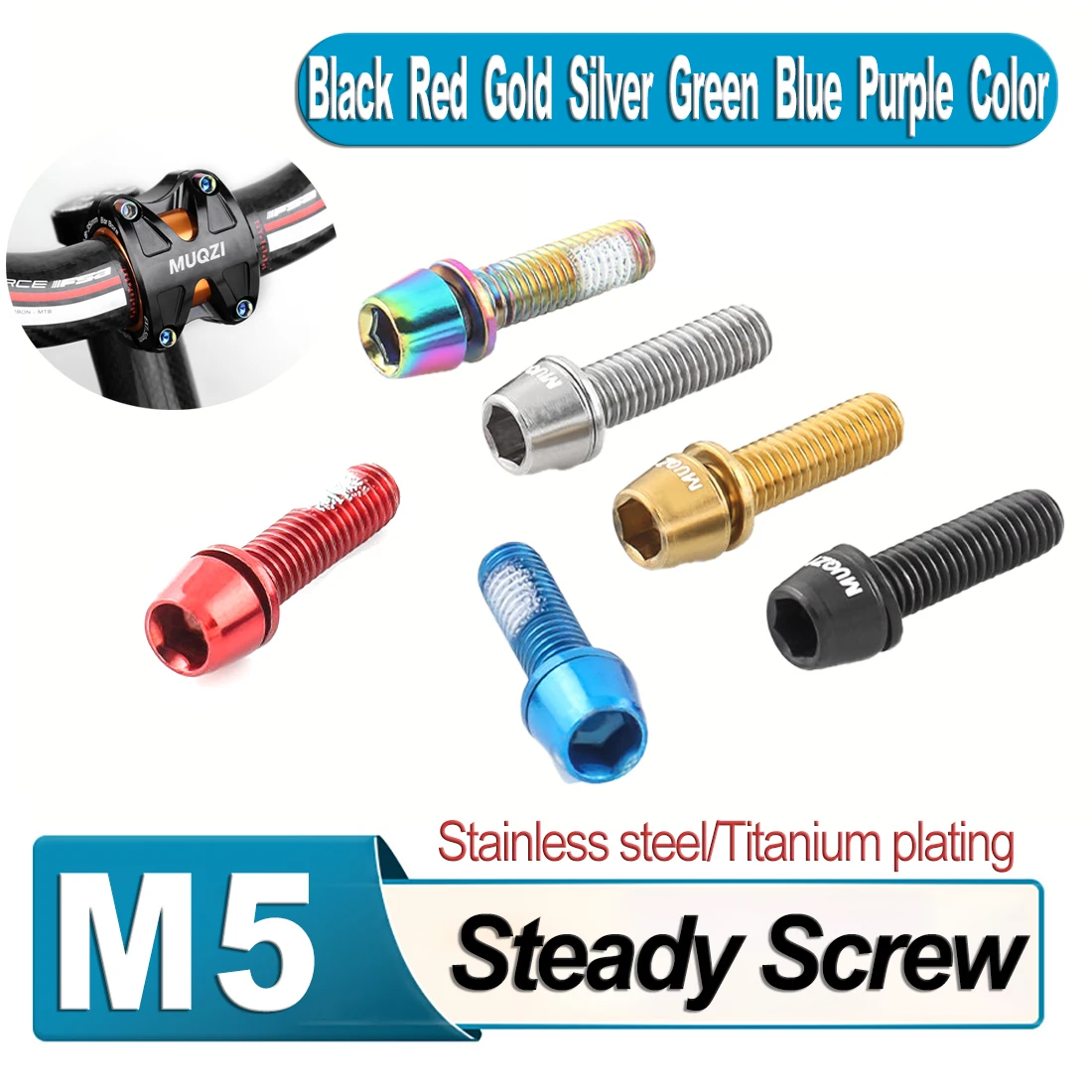 6pcs Stem Bolts M5x17mm Bicycle Handlebar Stem Screw Colorful Fixing Screws With Washer MTB Road Bike Stem Riser Screw