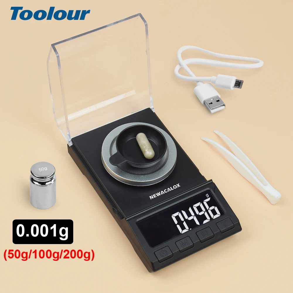 Toolour Precision Pocket Scale 200g/100g/50gx0.001g Jewelry Gram Scale with Conversion 8 Units Mini Scale for Kitchen/Powder