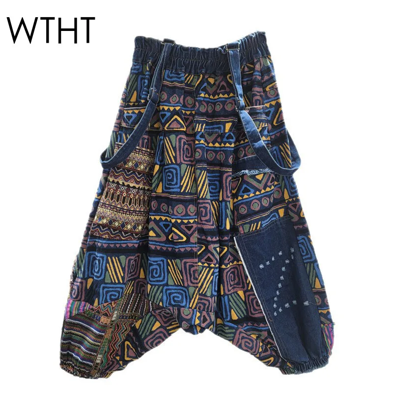 

WTHT модные женские свободные джинсы-шаровары с нерегулярным контрастным цветным принтом, осень 202, джинсовые брюки с эластичной резинкой на талии, женские 1LS2301