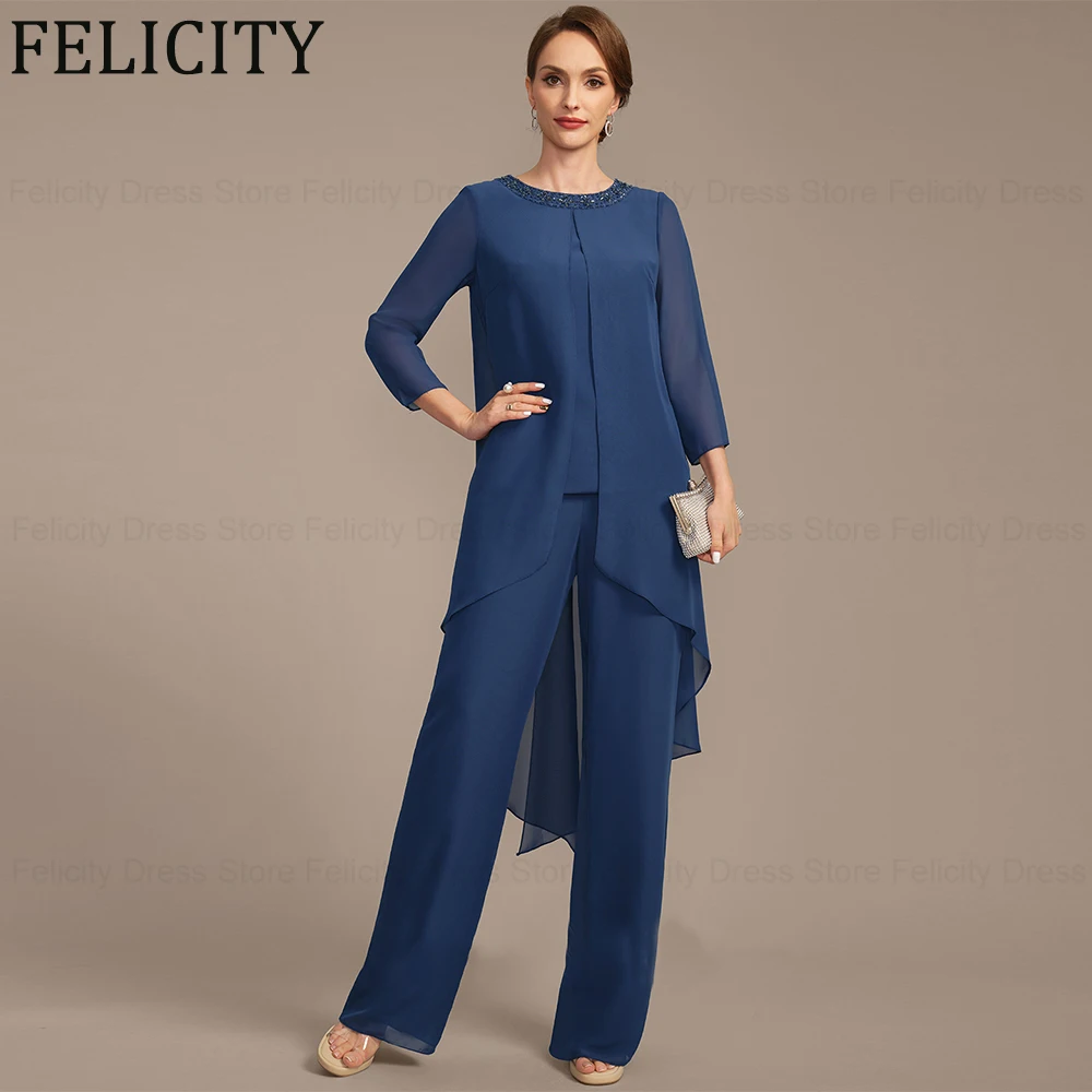 FELICITY Chiffon Elegant Jumpsuit Mother of the Bride Dresses 2024  Formal Pantsuit Wedding Guest Dresses Beading Evening Gowns