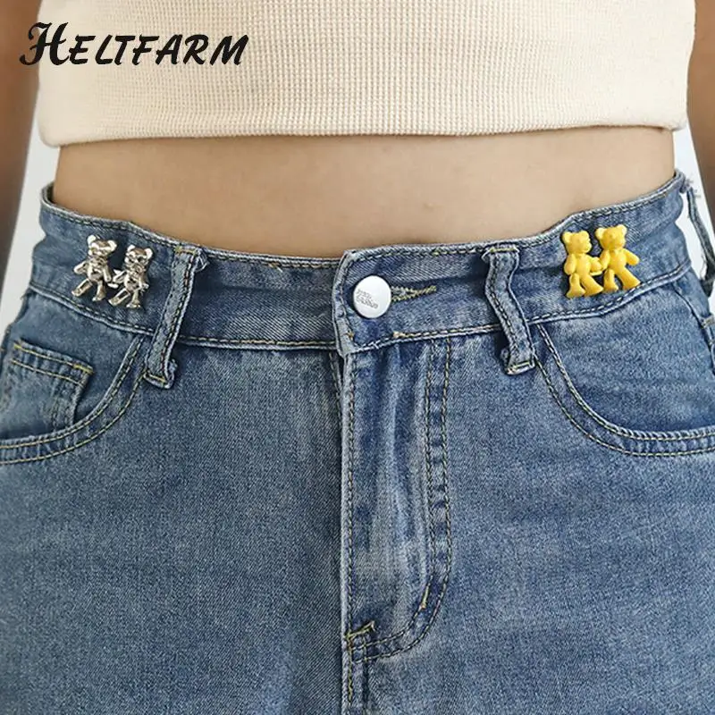 1Pair Invisible Snap Button Tightening Waistband Button Adjustable Nail-free Jeans Bear Waist Buckle Removable Closing Artifact