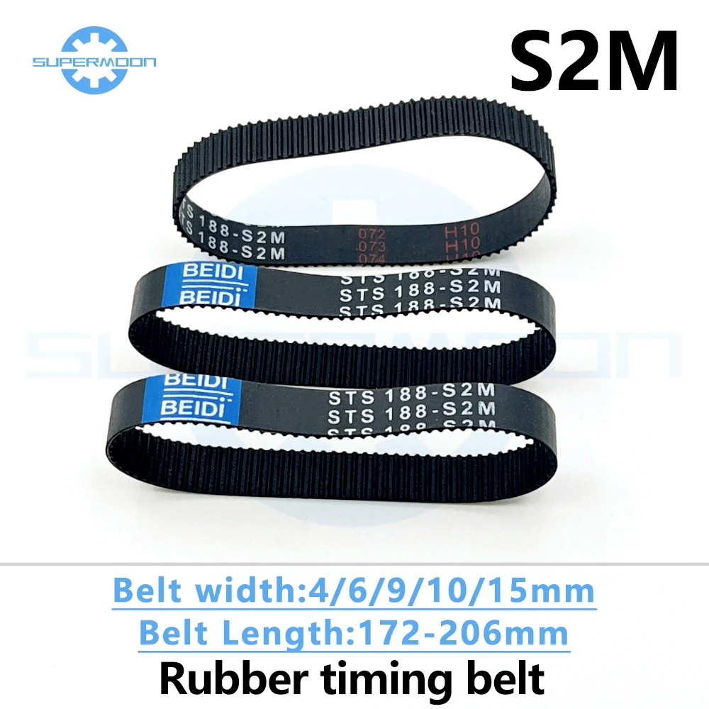 S2M Rubber Timing Belt Length 172 174 176 180 182 184 186 188 190 192 194 196 198 200 202 204 206mm Width 4-15mm Toothed Belt