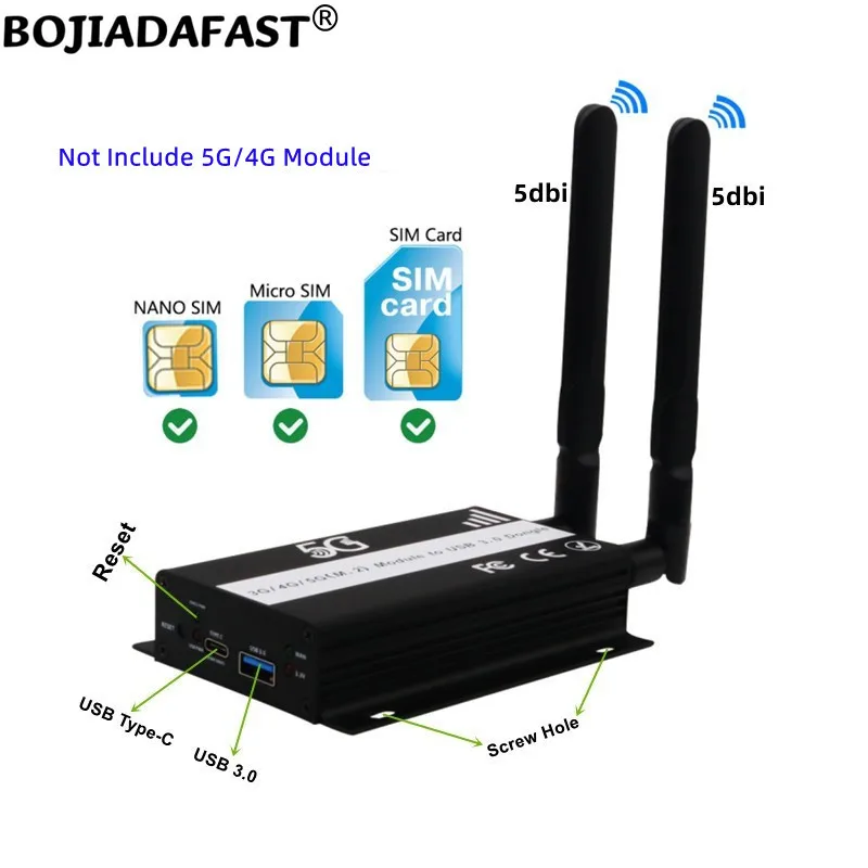 

USB 3.0 Port To M.2 NGFF Key-B Wireless Adapter 1 SIM Card Slot 2 Antennas + Protection Case For 5G 4G 3G LTE WWAN Module Modem