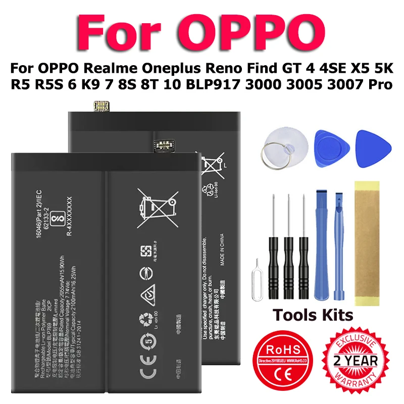 BLP917 BLP899 BLP789 batteria per OPPO Realme Oneplus Reno trova GT 4 4SE X5 5K R5 R5S 6 K9 7 8S 8T 10 BLP917 3000 3005 3007 Pro