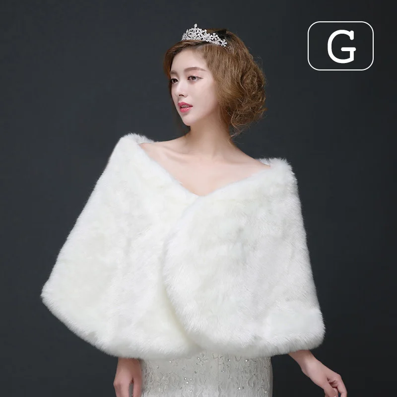 Women Wedding Cloak Ivory Faux Fur Shawl Bridal Winter Warm  Fashion Elegant Bolero Wrap Shawl Bride Jacket Coat Accessories