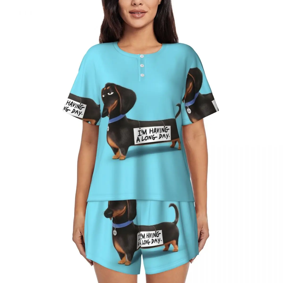 Custom Print Dachshund Dog Funny Pupy Pajamas Set Wiener Badger Sausage Dog Two-piece Pjs Sets Short Sleeve Sleepwear Loungewear