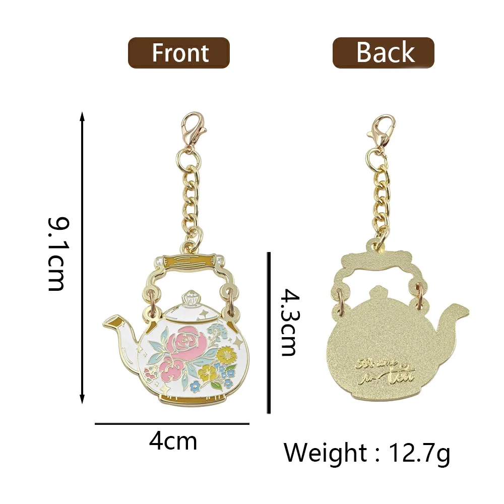 Vintage Floral Teapot Keychain Cute Cottagecore Flower Rose Keyrings Metal Enamel Tea Party Charm Pendant Bag Jewelry Gift