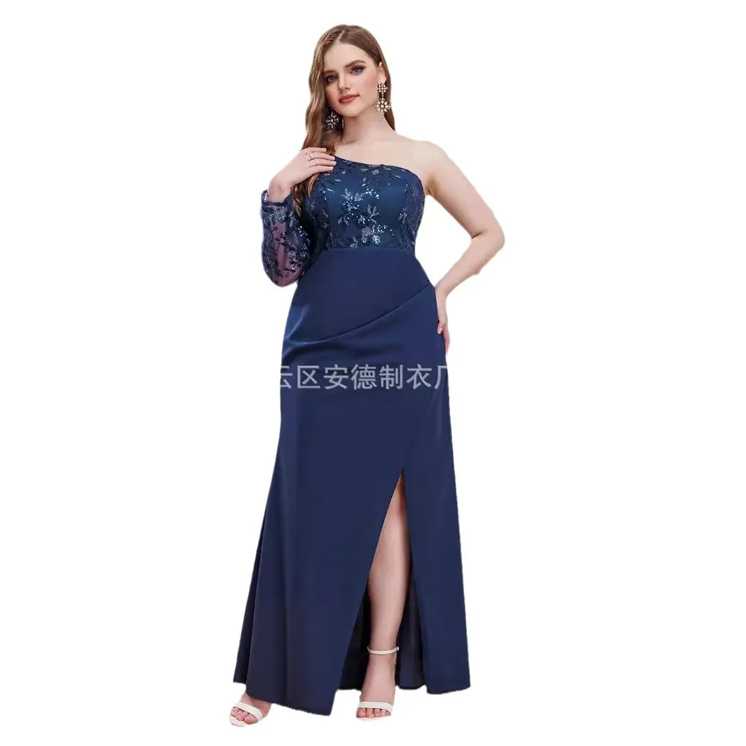 Robe de demoiselle d'honneur brodée en maille pailletée pour femmes, surdimensionnée, épaule unique, avec fente, Design, fête d'été, élégante, décontractée, Y2k