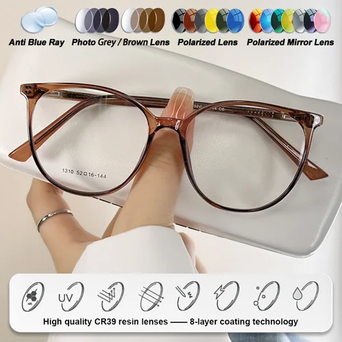 Imagen 2 del producto CLLOIO gafas graduadas fotocromáticas para miopía TR90 redondas simples para mujer, gafas ópticas de lectura progresiva antirayos azules para oficina