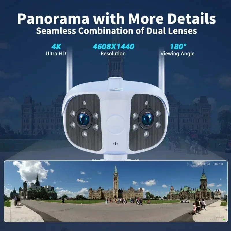 180° Ultra Wide View Angle Human Detect Panoramic Camera Video Surveillance IPC360 Home 8MP Dual Lens Wifi IP Camera Outdoor