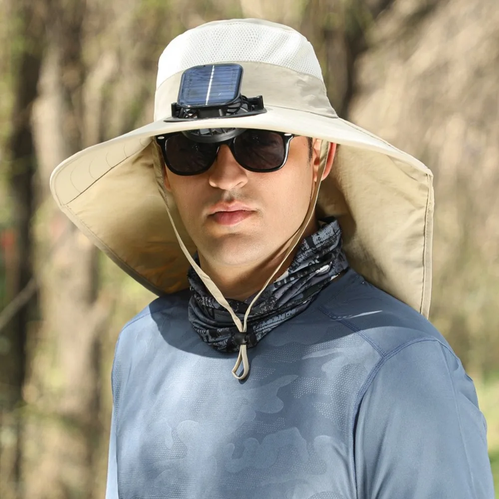

Fashion Solar Fan Hat Wide Brim USB Charging Men Sun Hat UPF50+ Quick Dry Sun Men Cap Summer