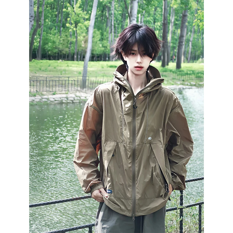 

Outdoor Men's Summer Lightweight Loose Fitting Hooded Sun Protection Jaet American Functional Sle Climbing Coat