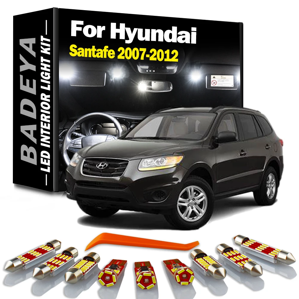 BADEYA 12Pcs LED Bulbs Interior Sun Visor Plate Light Kit For Hyundai Santa Fe Santafe MK2 2 II CM 2007 2008 2009 2010 2011 2012