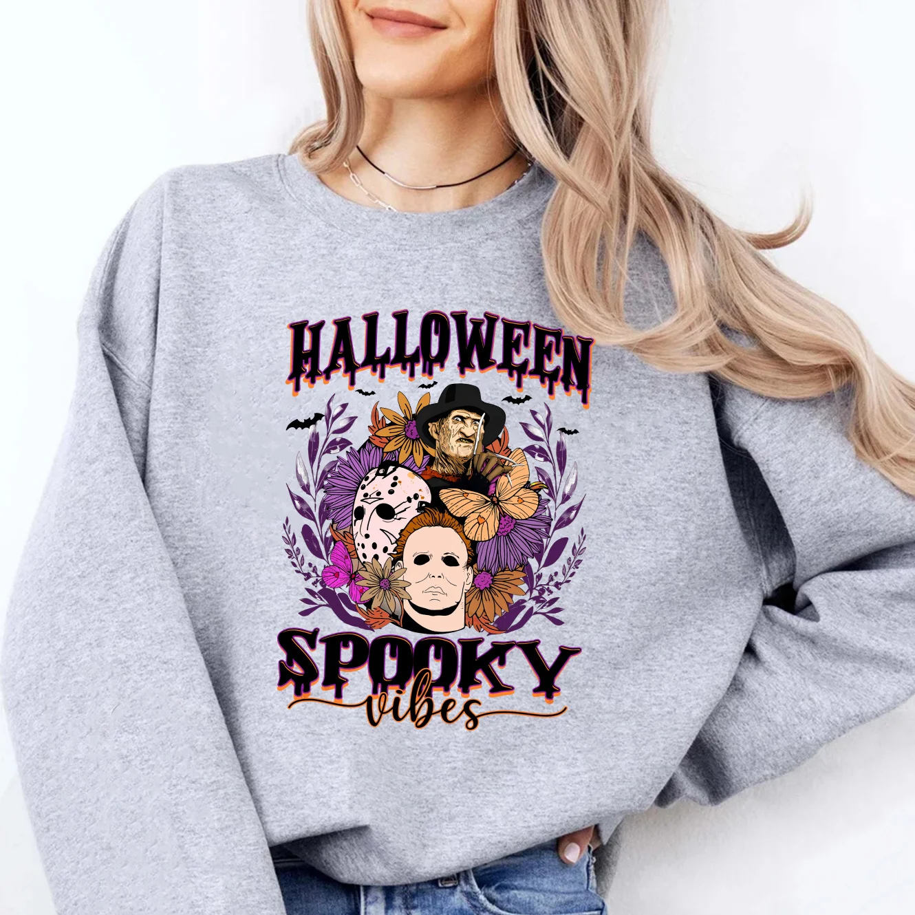 Spooky Vibes Horro  New Woman Clothing Comfortable Sweatshirts Round Neck  Loose Tops Versatile Casual Simplicity High Quality D