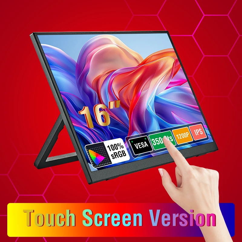 16inch Touch Portable Monitor 100%sRGB 350Cd/m² External Second Display For Laptop Screen,Touch/no Touch optional