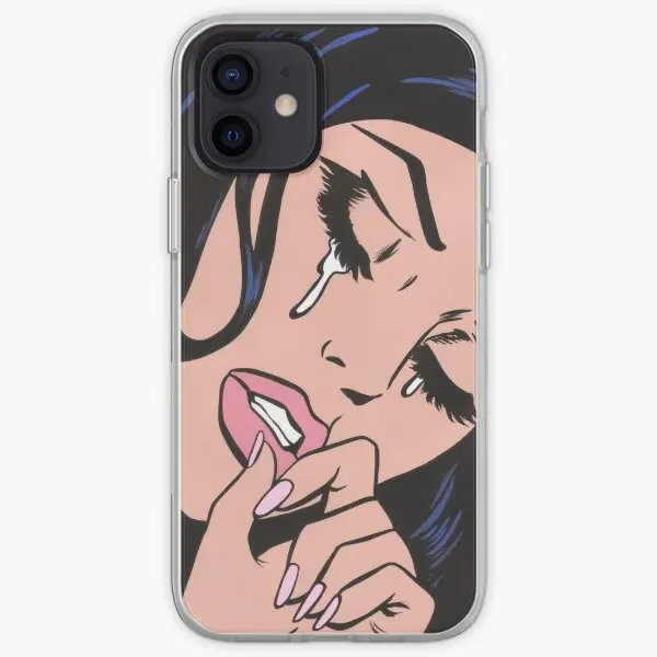 Black Hair Crying Comic Girl Iphone Toug  Phone Case Customizable for iPhone 6 6S 7 8 Plus 11 12 13 14 Pro Max Mini X XS XR Max