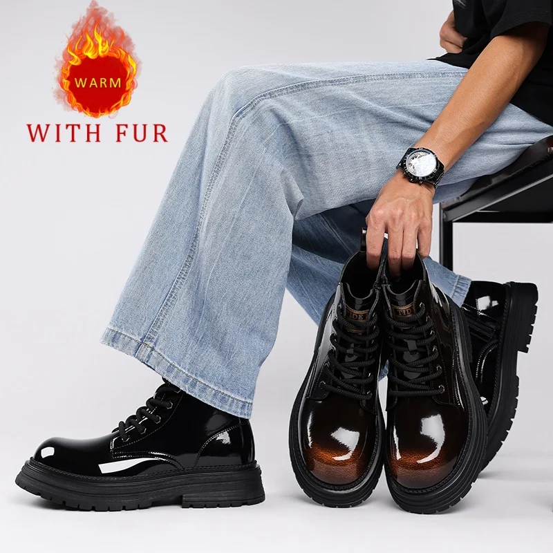Men's luxury thick soled boots Gentleman casual style Business office Hot selling autumn and winter warm shoes Casual lace up