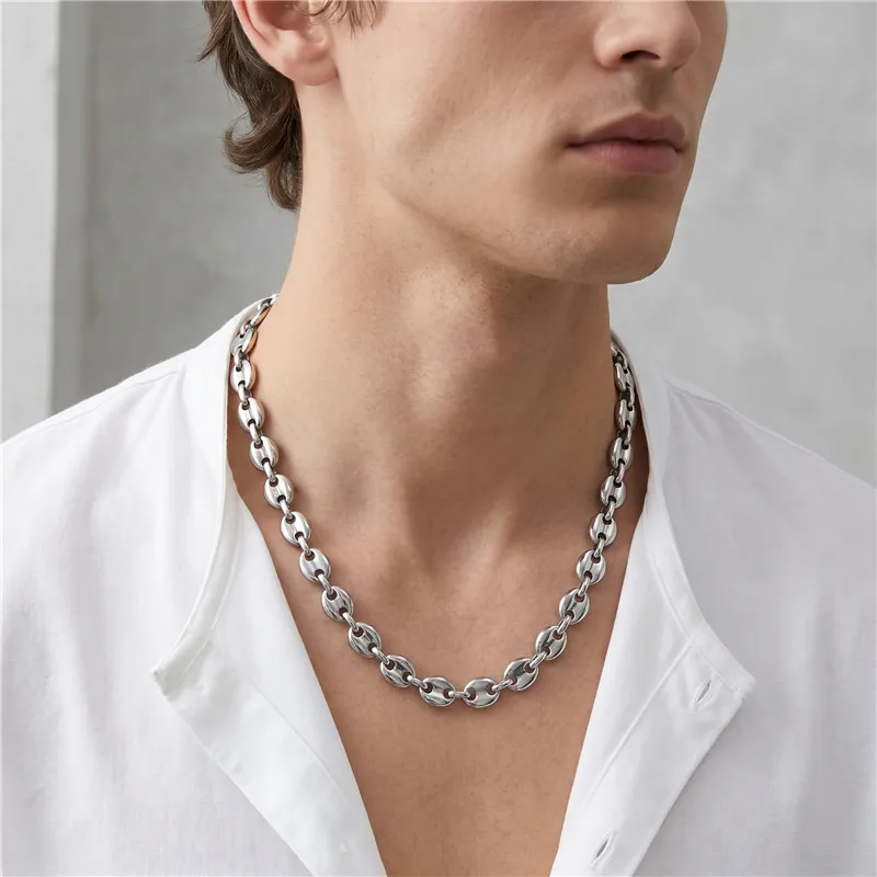7/9/11mm Multi-Size Coffee Bean Link Chain Necklaces For Men And Women Gold Color Stainless Steel Fashion Jewelry