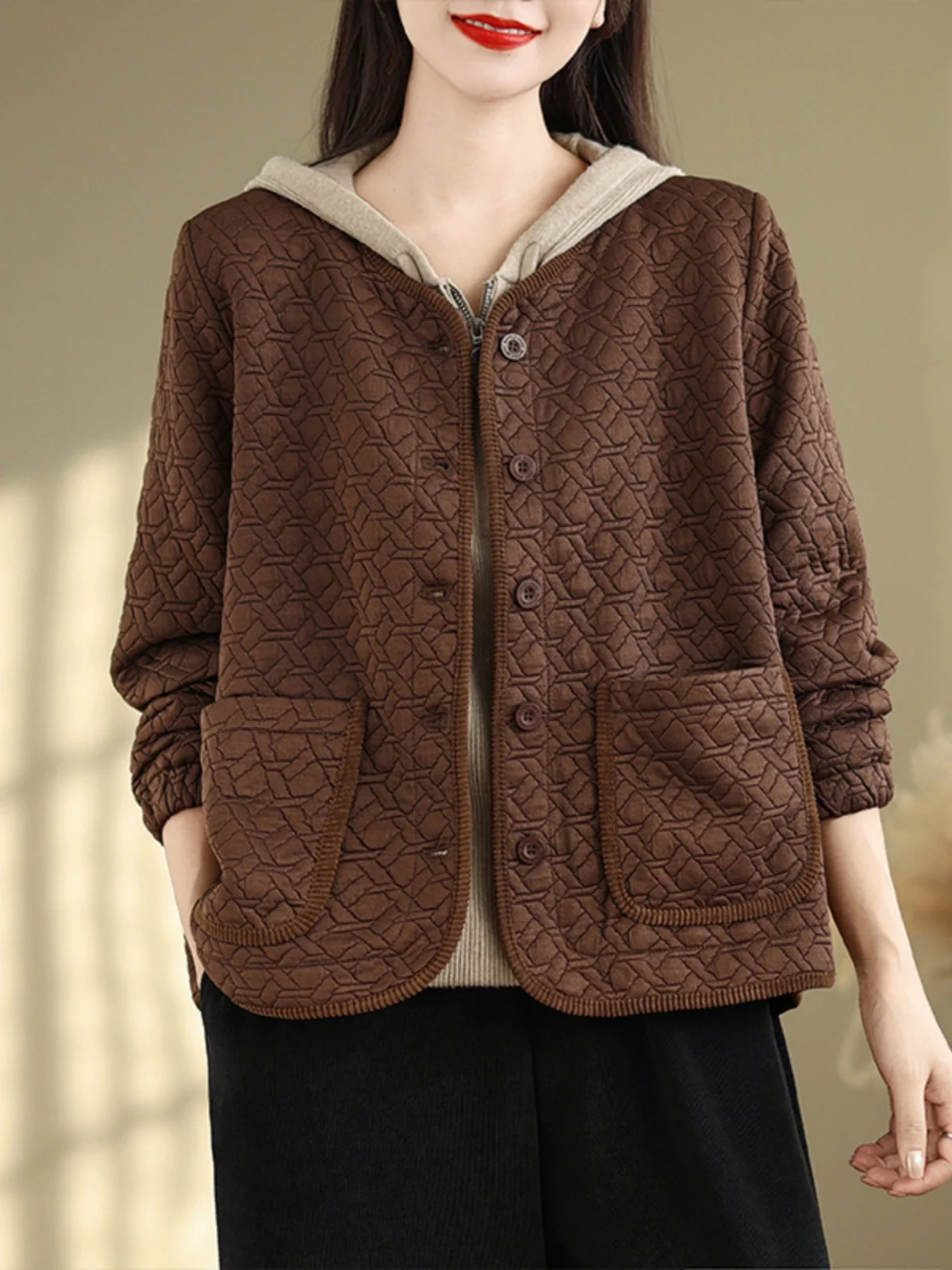 

Retro Floral Emed Silk Cotton ort Jaet Women's Autumn Winter Lightweight Thiened Warm Baseball Sle Open Cardigan