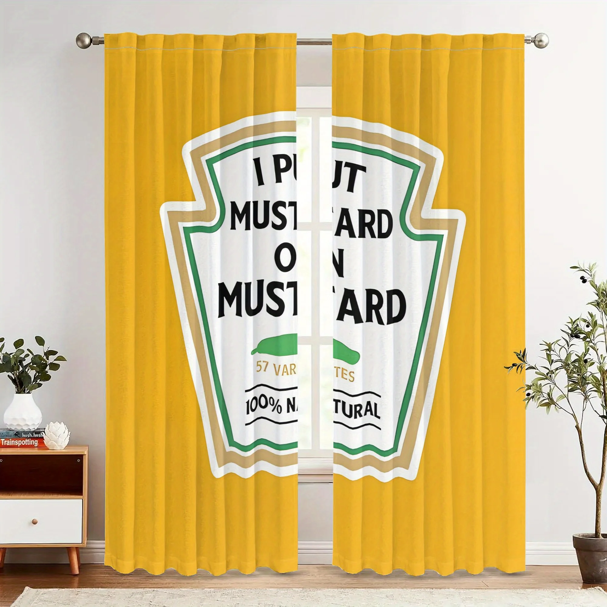 Yellow Mustard Kitchen Curtains Pair Funny Decorative Window Curtain Panels Home Decor I Put Mustard On Mustard 2pcs