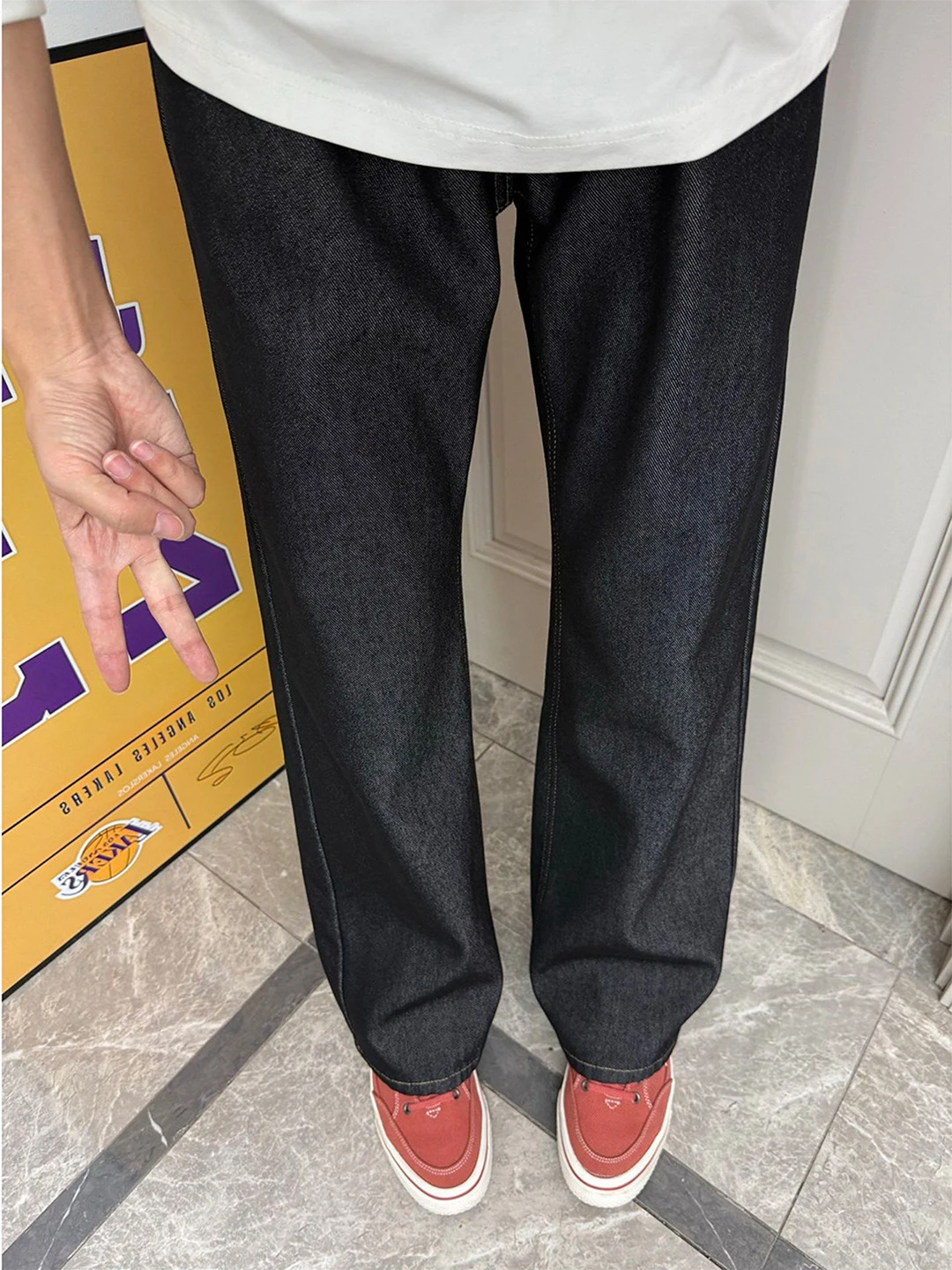 

Black Straight Leg Original Denim Jeans Men's Spring Rise Slimming Micro Flared Pants Cleanfit Knife Jeans