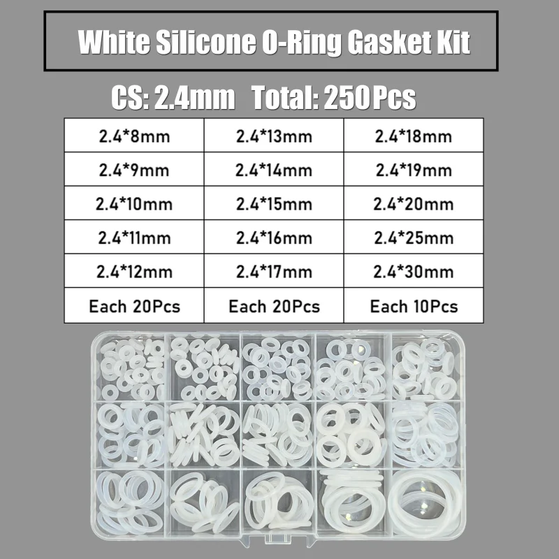 CS 1,5/2,0/2,4/3,1 mm VMQ O-Ring-Dichtungen, Silikon-O-Ring, hohe Temperatur, wasserdichte Unterlegscheibe, isolieren, weißes O-Ring-Set – Detail 12