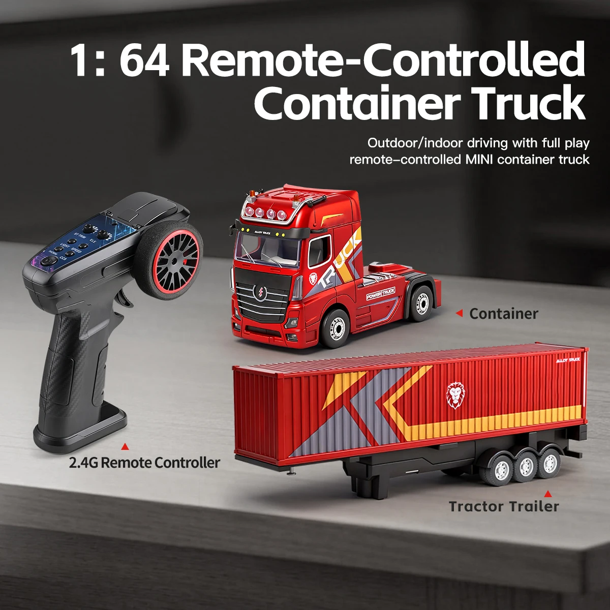 New Product 6408 1/64 Remote Control Container Truck Toy 2.4ghz With Led And Three-Speed Shift - Ideal As A Gift For A Boy