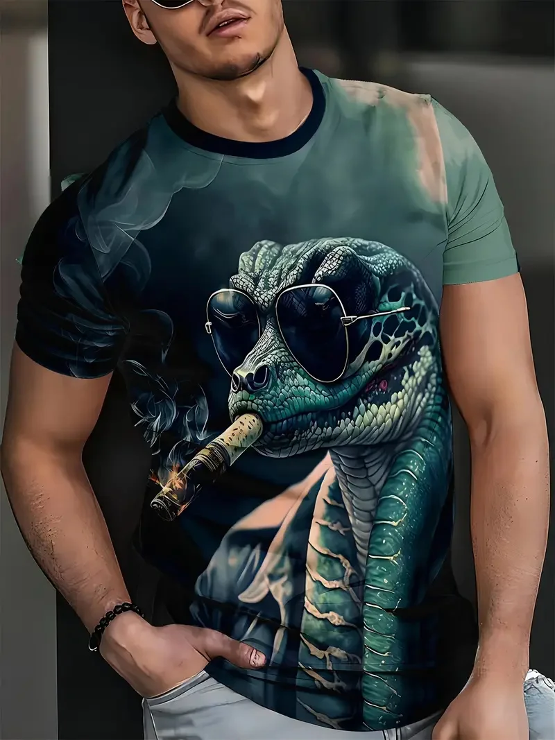 Fashion 3D Snake Printed T Shirt For Men Funny Animal Pattern Oversized T-shirt Summer Hip Hop Trend Clothing Casual O-neck Tops