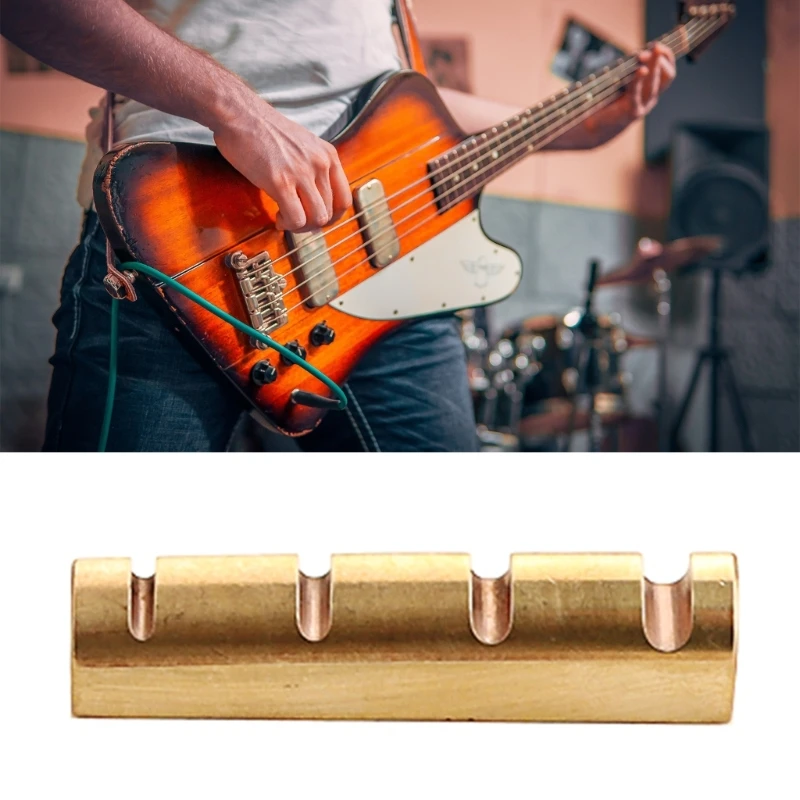 4 String Electric Bass Top Nut เปลี่ยนกีตาร์เบส Pre-Slotted ทองเหลือง D5QD