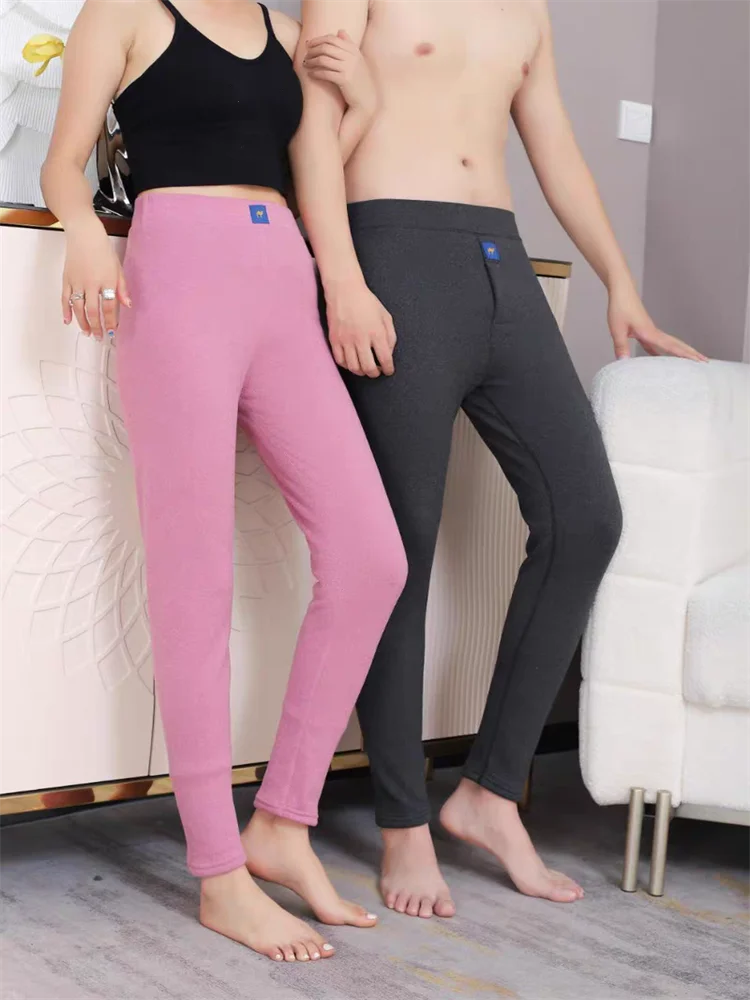 Pantalones de lana de camello gruesos de lana añadida, pantalones térmicos de alta elasticidad para hombre y mujer, Otoño Invierno 2024, pantalones moldeadores de calor para mujer