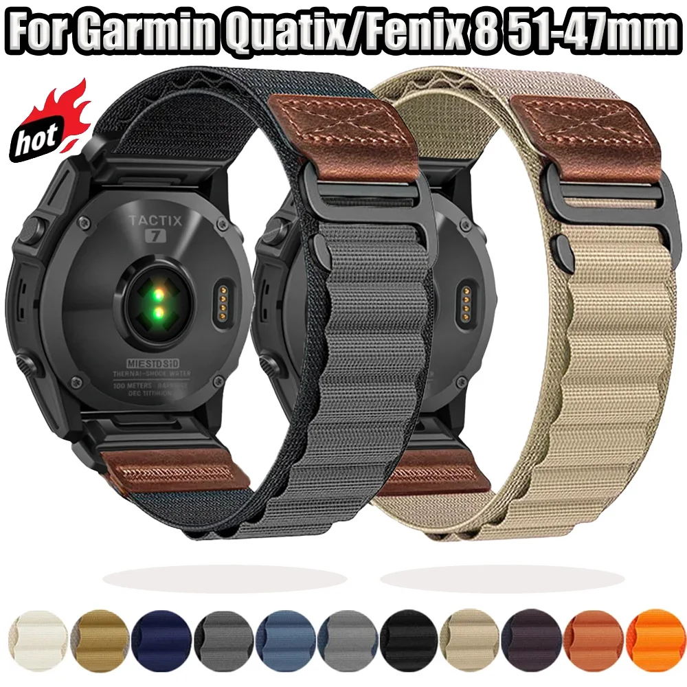 Quick Fit 26/22/20mm Alpine Nylon band For Garmin Quatix/Fenix 8 51-47mm Strap For Tactix8/T-Rex Ultra2 51mm/Instinct 3 Bracelet