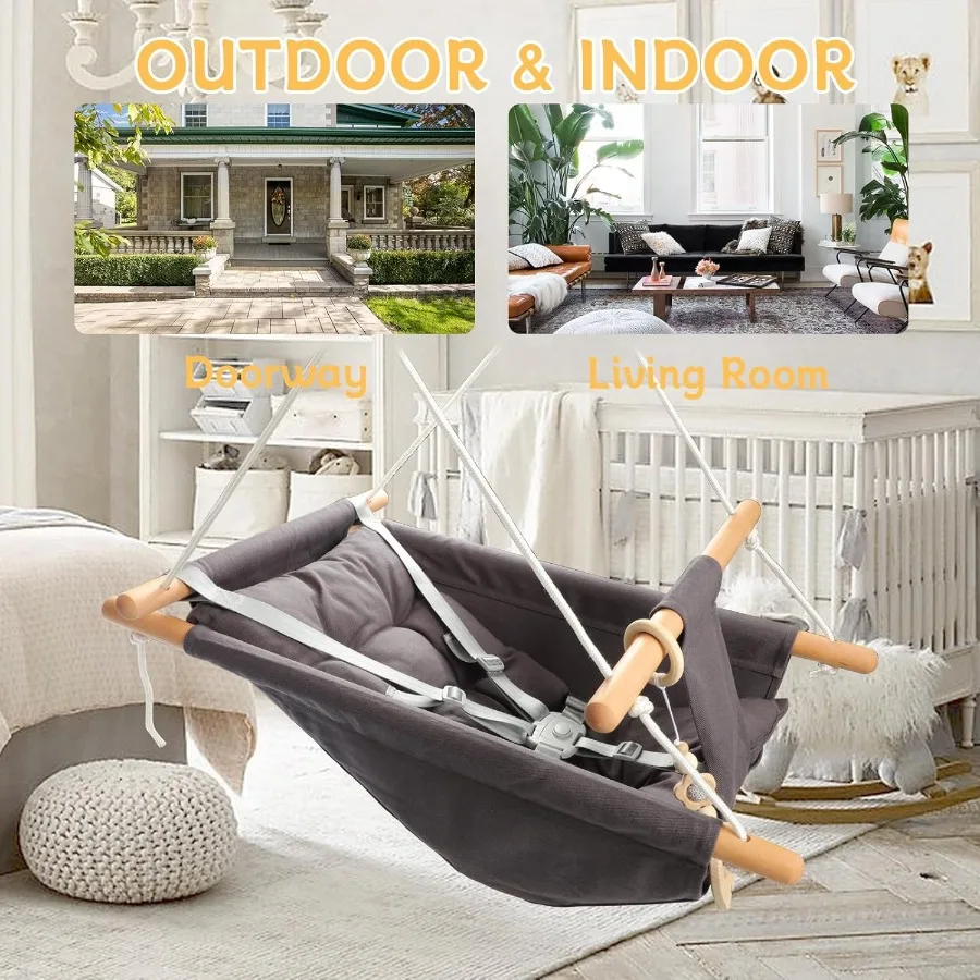 Tragbare, verstellbare Babyschaukel für Säuglinge bis Kleinkinder, für den Innen- und Außenbereich, 5-Punkt-Sicherheitsgurt, Baum-Hängesessel in blauem Garten