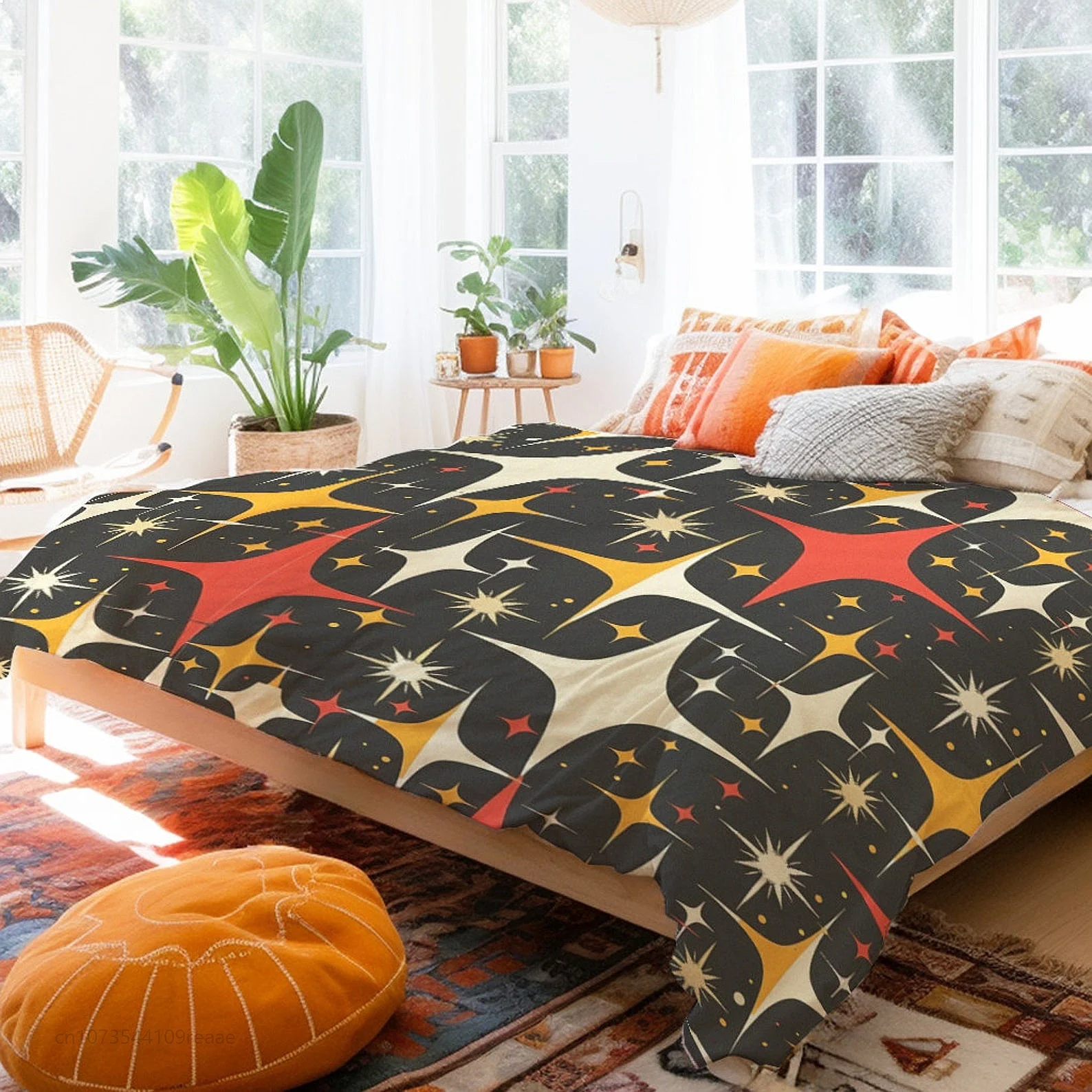 Stars Pattern Mid Century Modern Duvet Cover Set Soft Microfiber