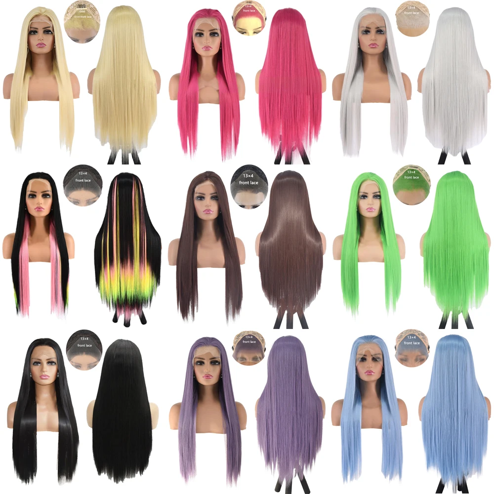 วิกผมสังเคราะห์แบบผูกเชือกด้านหน้า 13×4HD ขนาด 24 นิ้ว สีม่วง ผมตรง ความหนาแน่น 180% เหมาะสำหรับผู้หญิง ใช้ได้ทุกวันและงานปาร์ตี้ ไม่ต้องใช้กาว