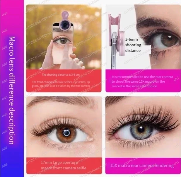 Mobile Phone Lens 15x Macro Lens Beauty Shooting Eyelash Nail Cosmetic Contact Lenses Beauty Photo Fill Light Lq190