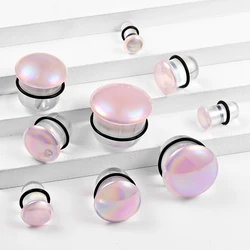 Vankula 2pcs Pink Glass Ear Gauges Single Flared Mushroom Flare Plugs Tunnels Stretcher Expander Glass Ear Plug for Women