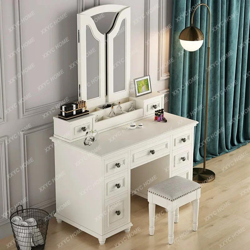 Solid Wood Vanity Table Modern Simple Dressing Table with Desk for Bedroom Small Apartment